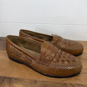Haband Comfort Club 8D Brown Woven Leather Loafers Slip On Old Money Preppy